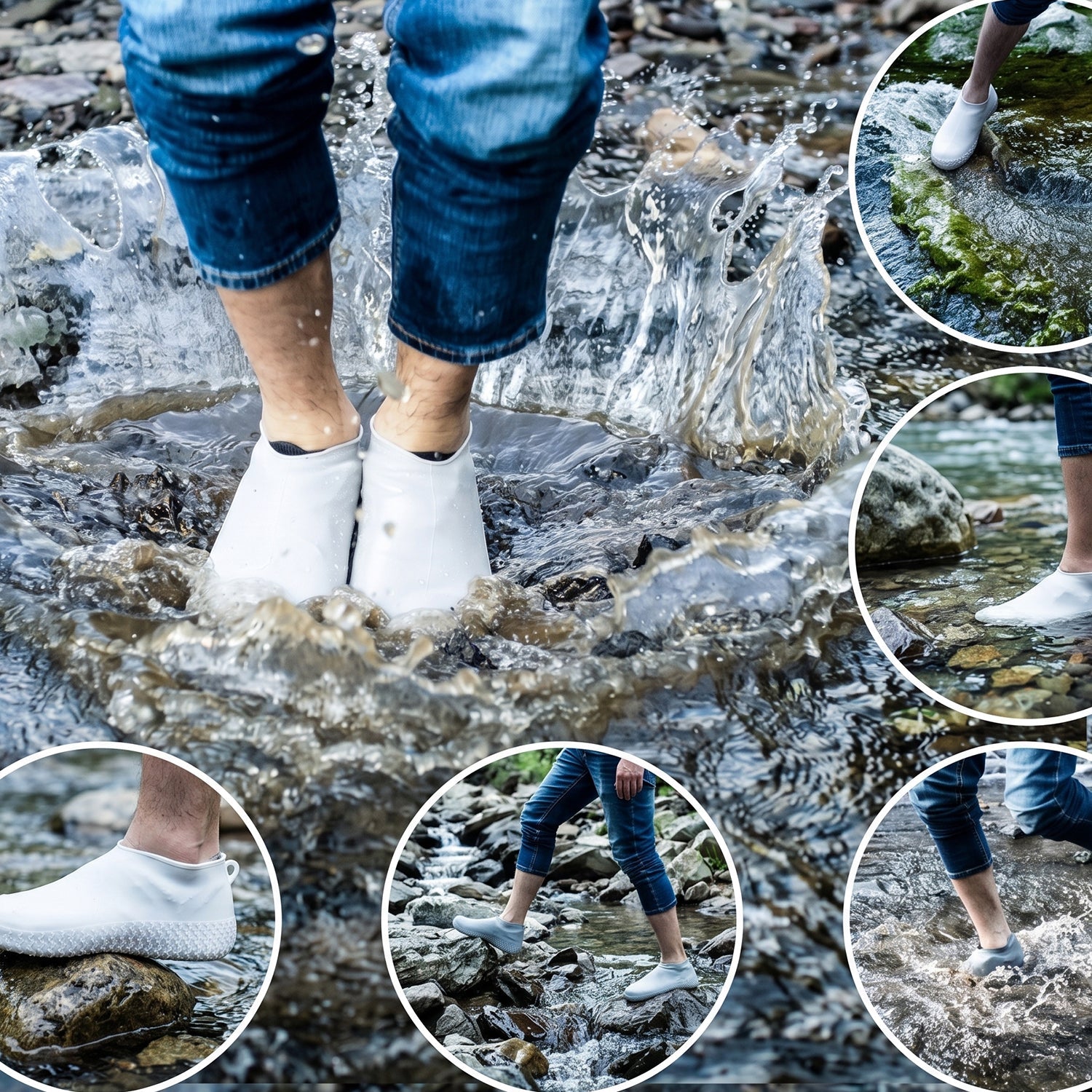 Reusable non-slip small white silicone rain shoe cover.