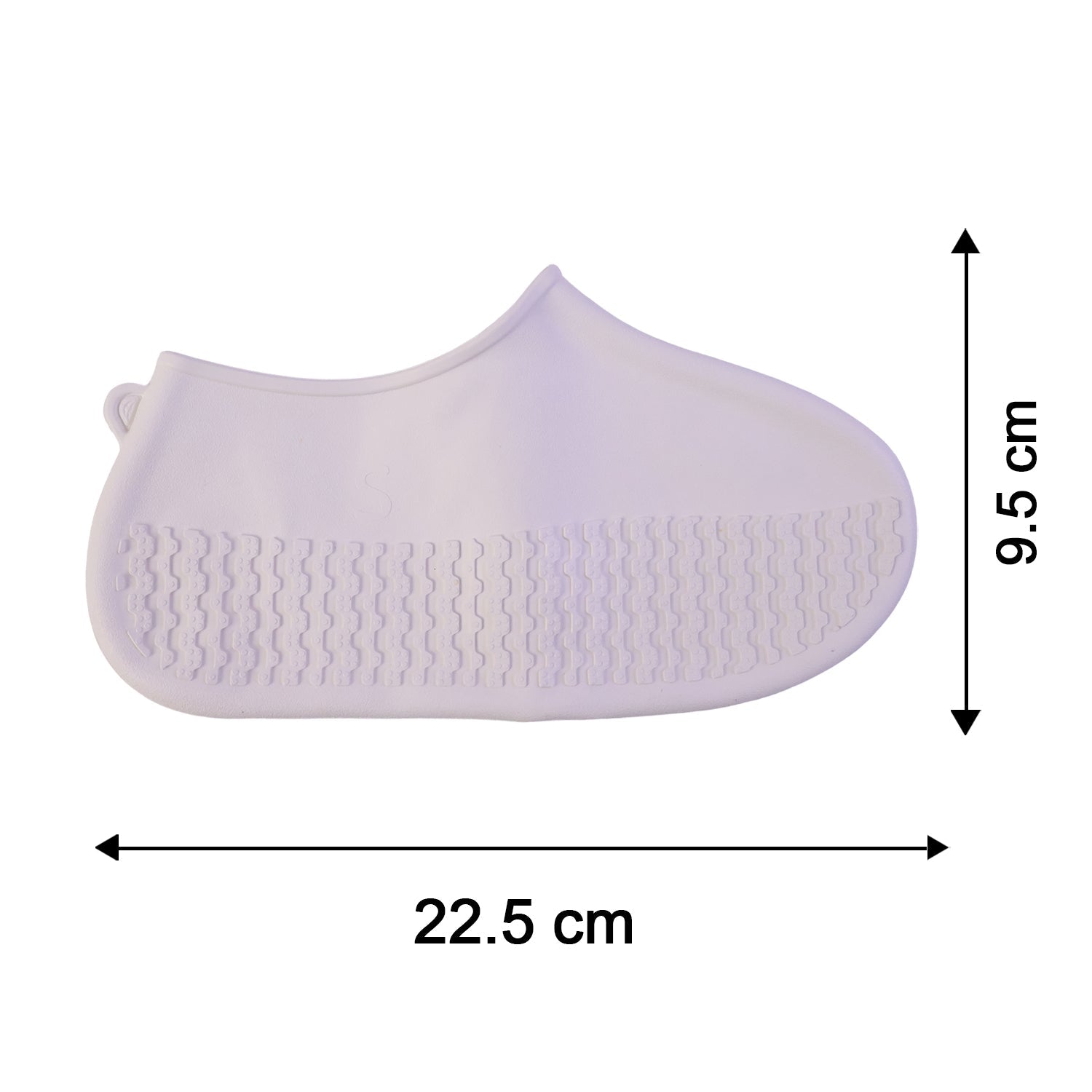 Size guide for small white waterproof silicone rain shoe cover.