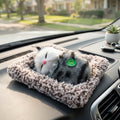 Plush open-eye cat showpiece on white background