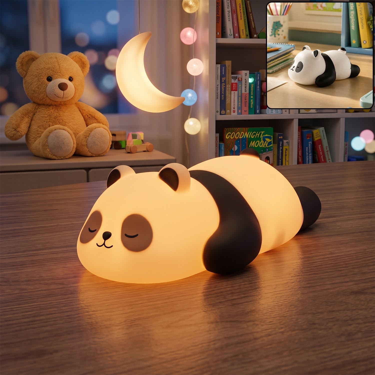 Sleeping panda LED night light, cute silicone bedside lamp for kids (1 pc)
