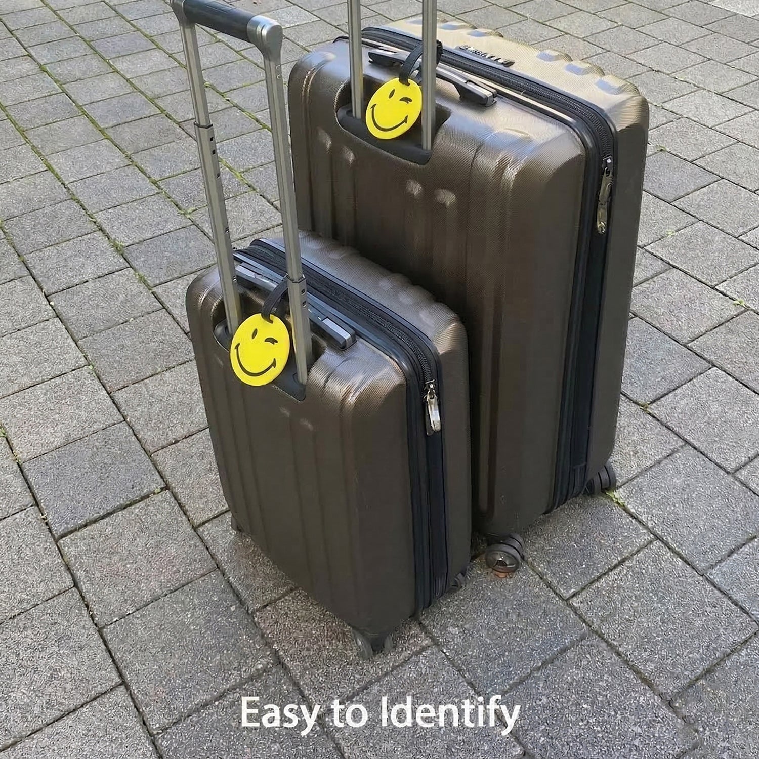 Fun travel bag ID tag with smiley face