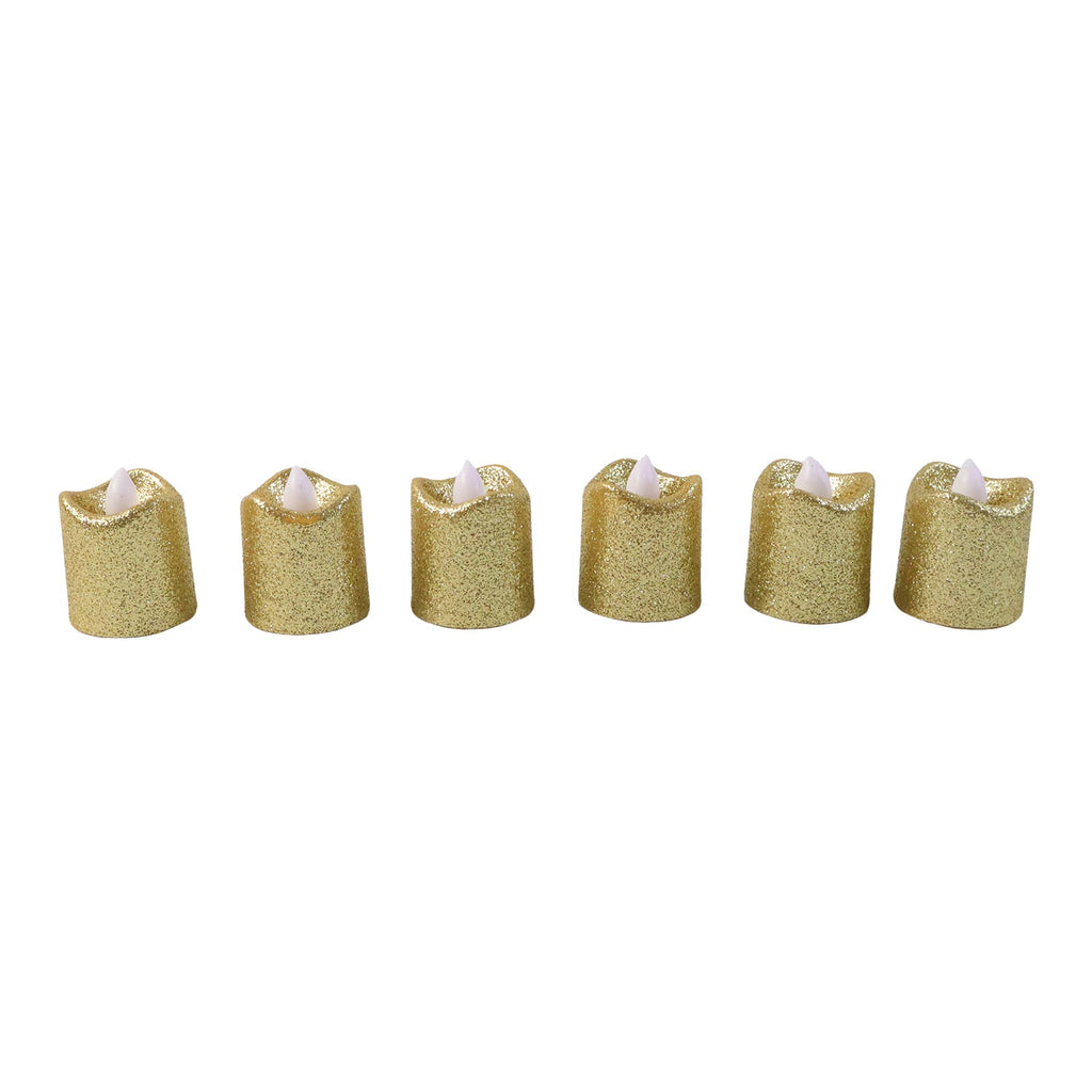 Battery-operated LED tealight candles emitting warm glow