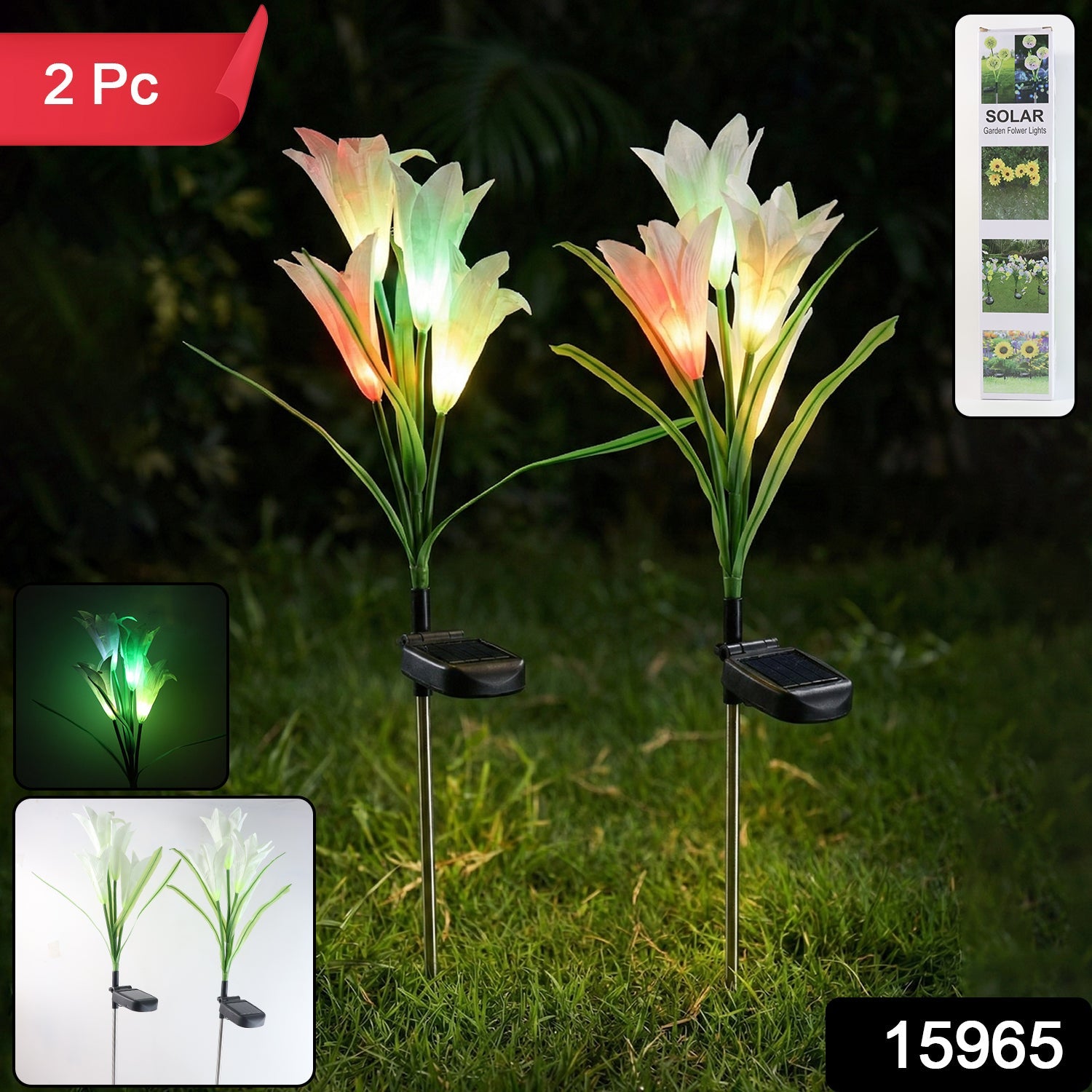 Solar garden flower light with ground stake easy installation in garden soil