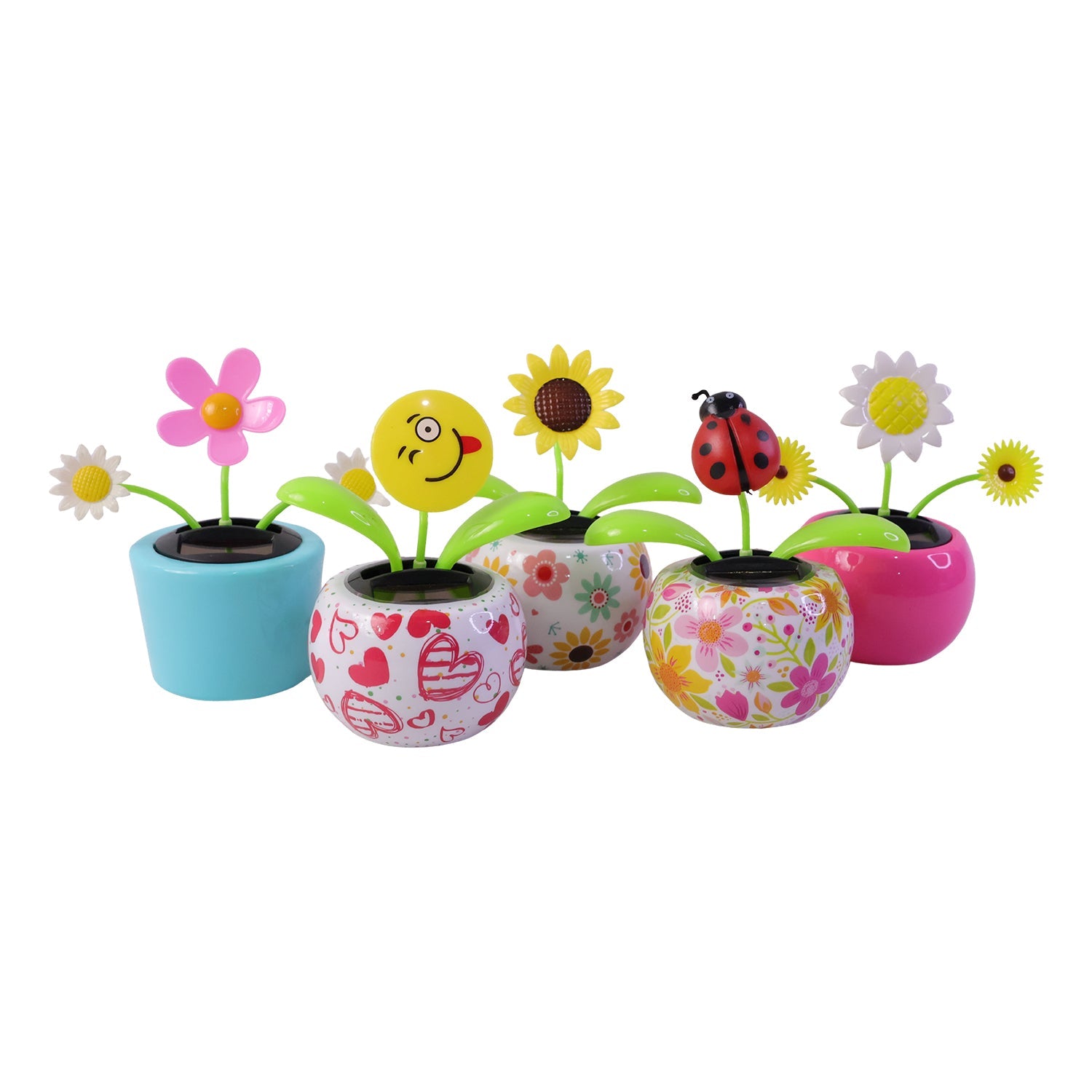 Swinging solar flower toy in a pot for cheerful decor