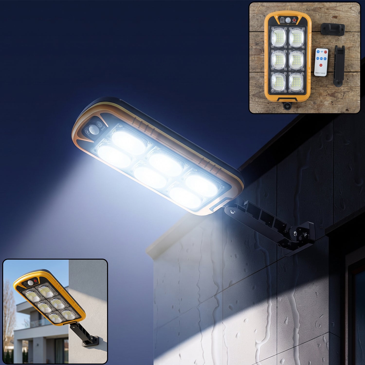 Solar LED motion sensor wall light with remote, waterproof for outdoors (1 set)