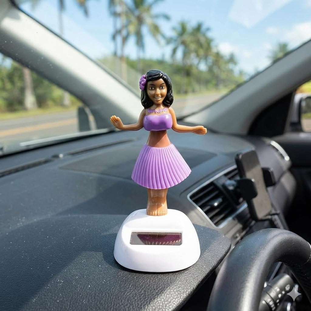 No battery solar hula girl bobble figure for dashboard display