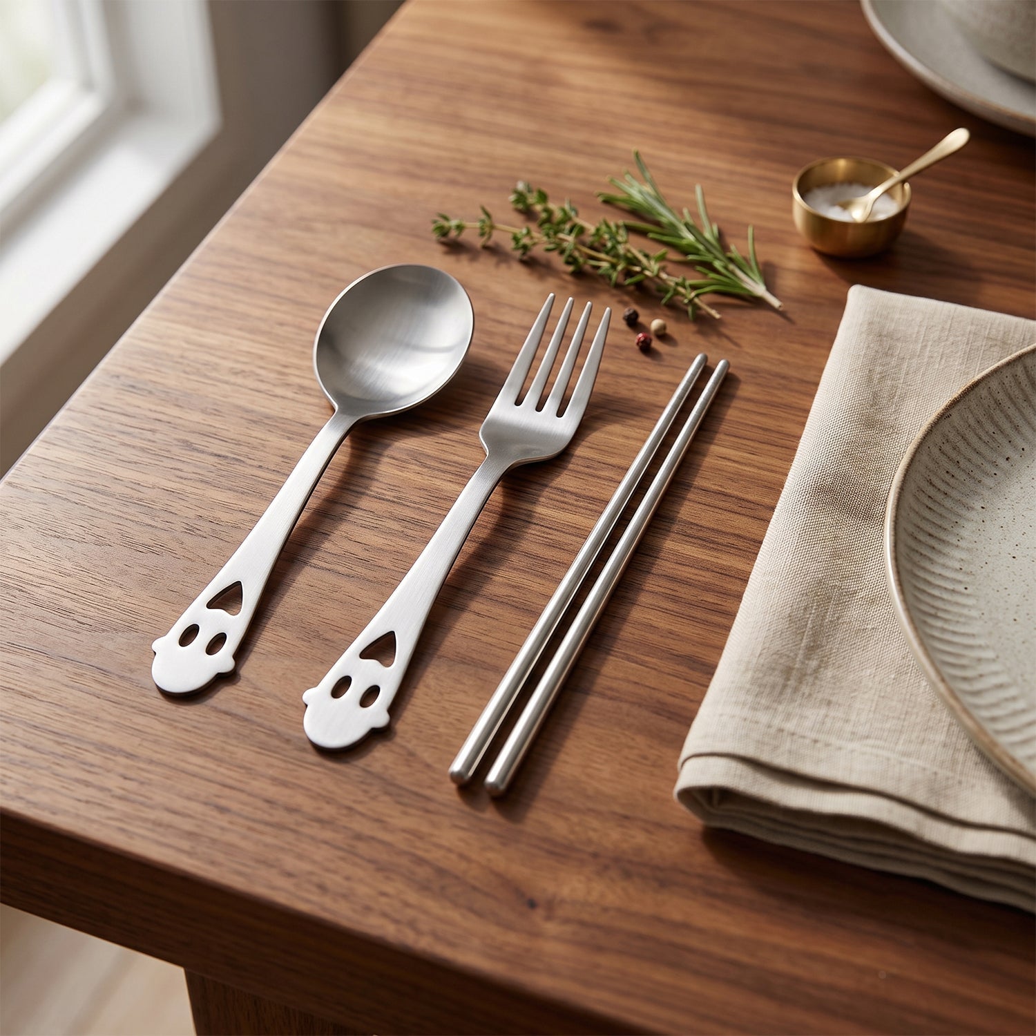 Durable portable utensil set with storage pouch