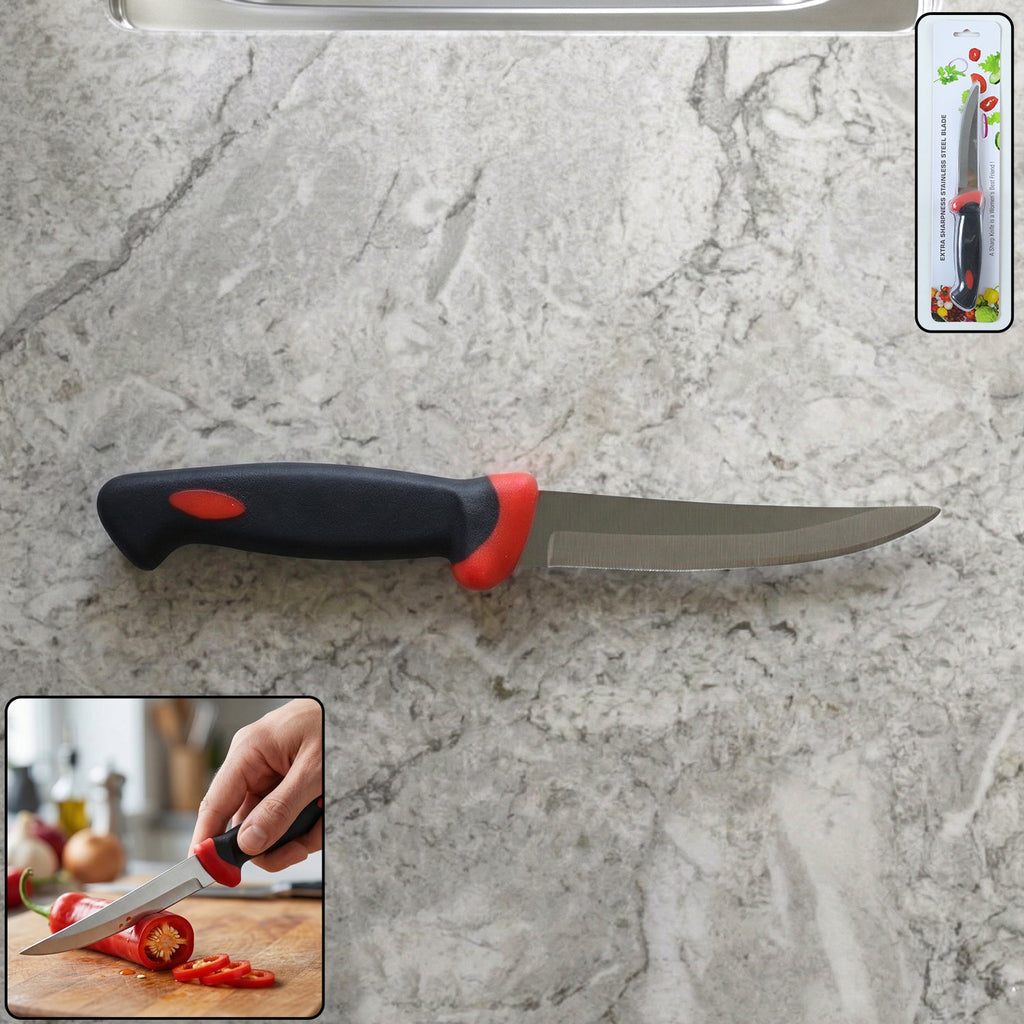 Stainless steel utility kitchen knife with ergonomic grip handle for precise cuts