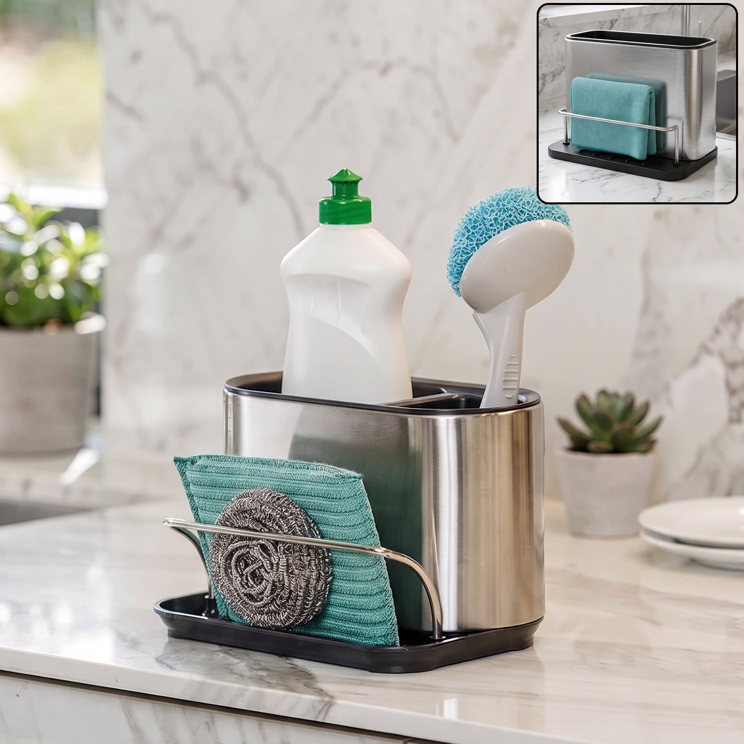 Stainless steel sink caddy organizer rack holder and kitchen sponge stand (1 pc)