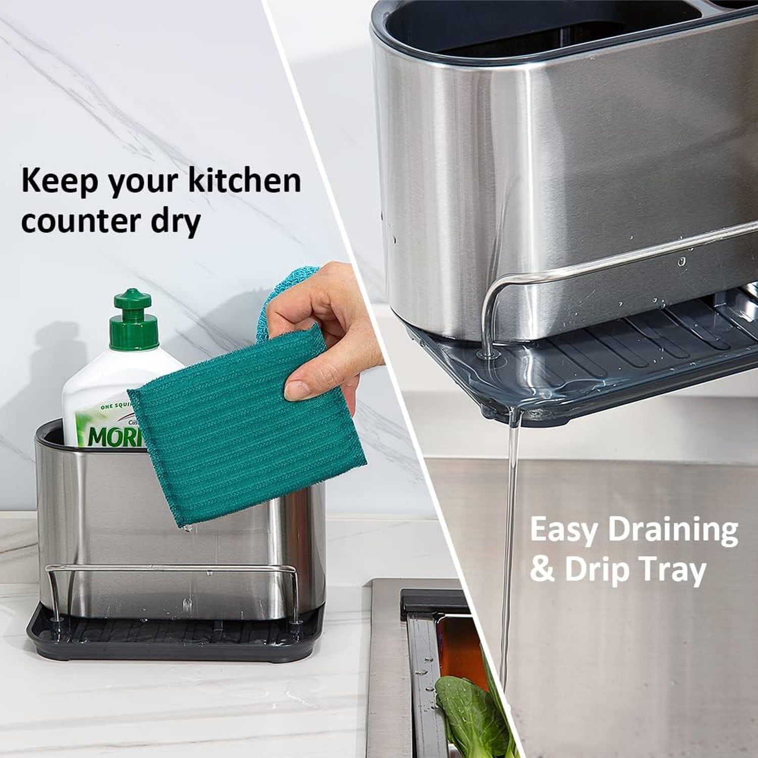 Draining sink caddy to keep sponges dry and clean