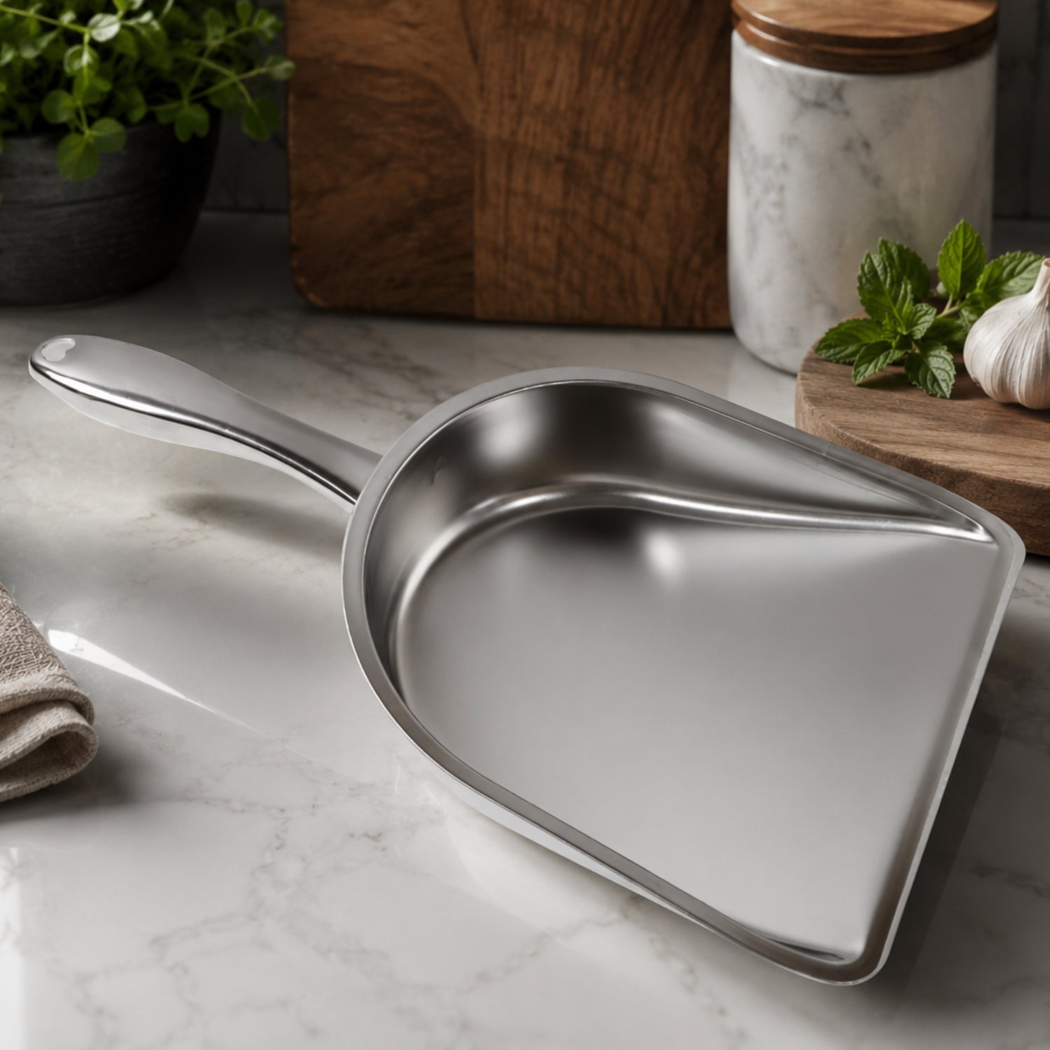 Steel dustpan feature view