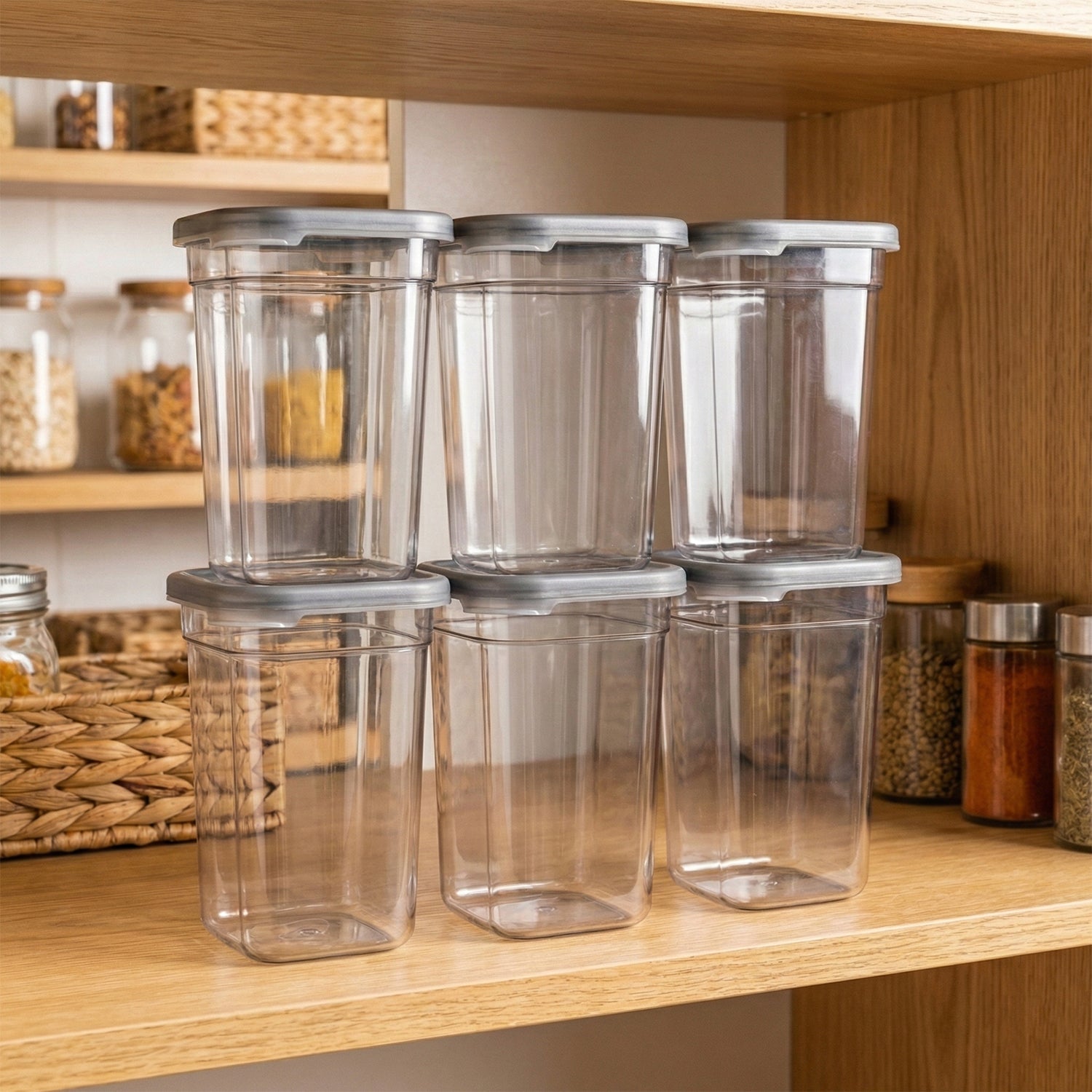 Combo set with lids of plastic kitchen storage containers