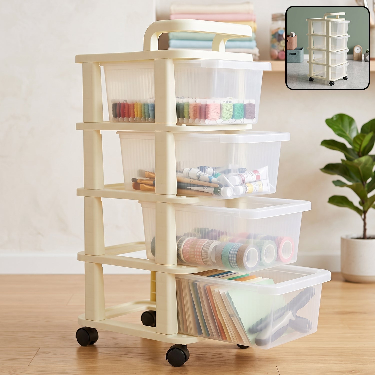 4 tier plastic storage trolley with wheels, rolling drawer organizer cart (1 pc)