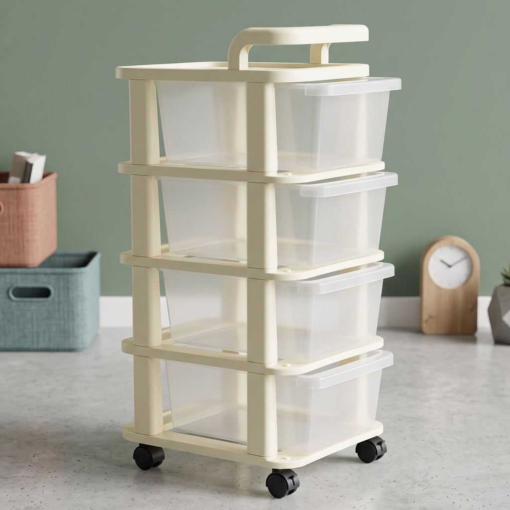 Multi tier drawer cart for storing supplies and toiletries