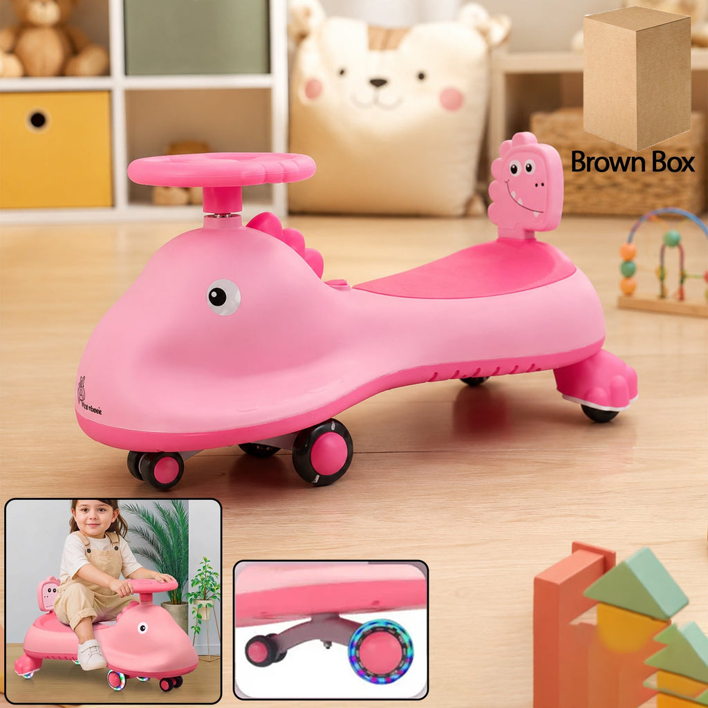 Kids swing car ride on toy with music, pink shark design magic twist car (1 pc)