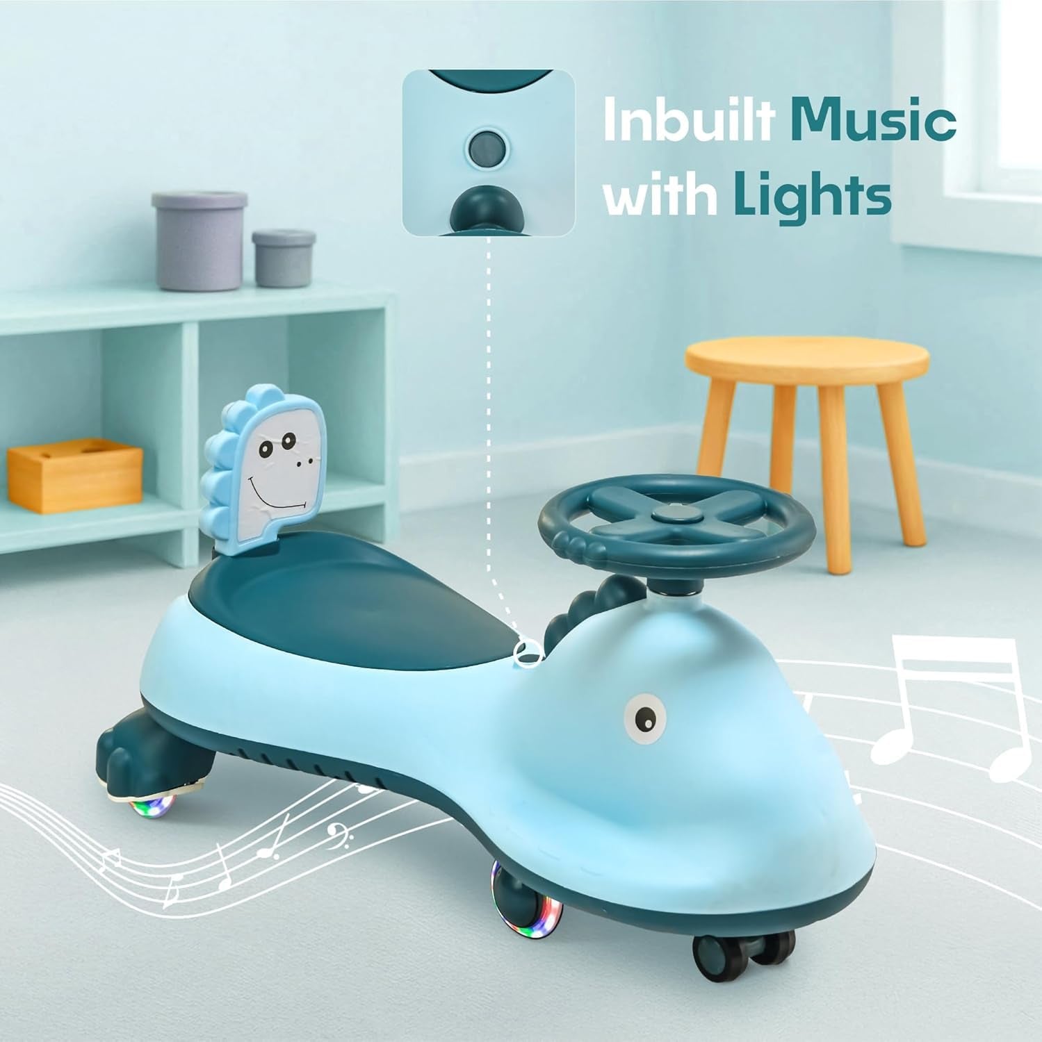 Ride on twist swing car with music and blue shark styling