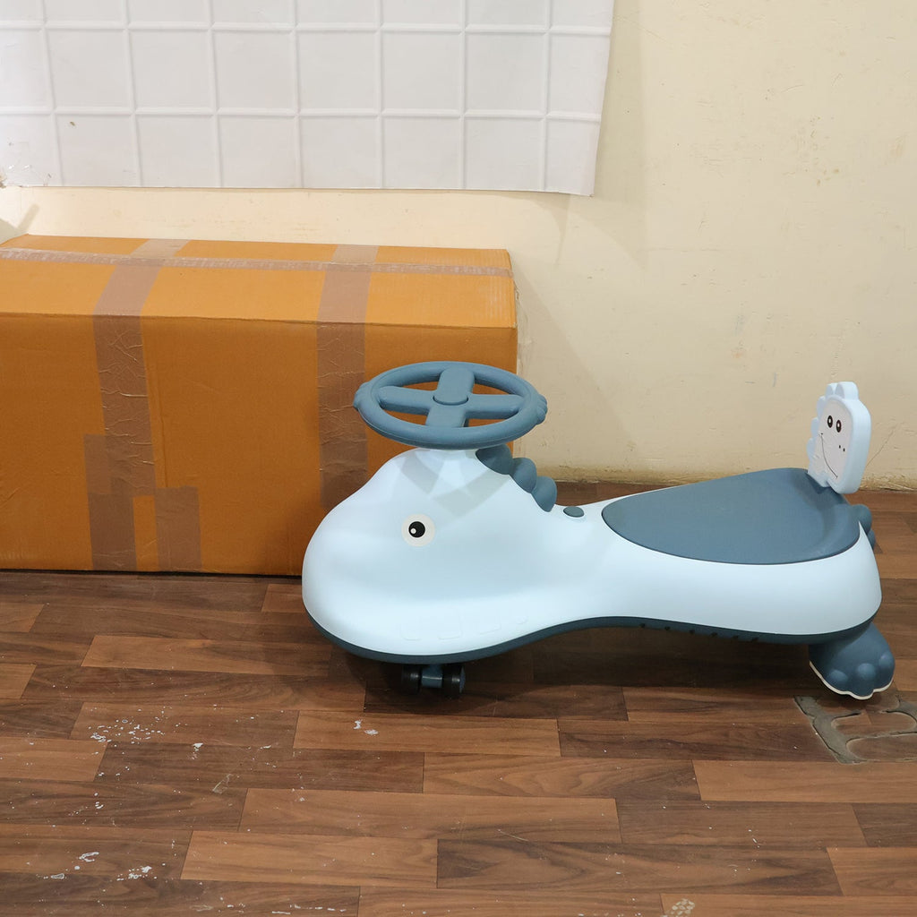 Kids swing scooter car with music and blue shark design