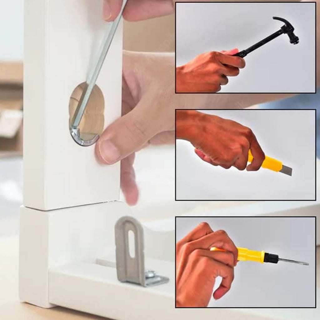 Hammer, screwdriver, and cutter in compact repair kit