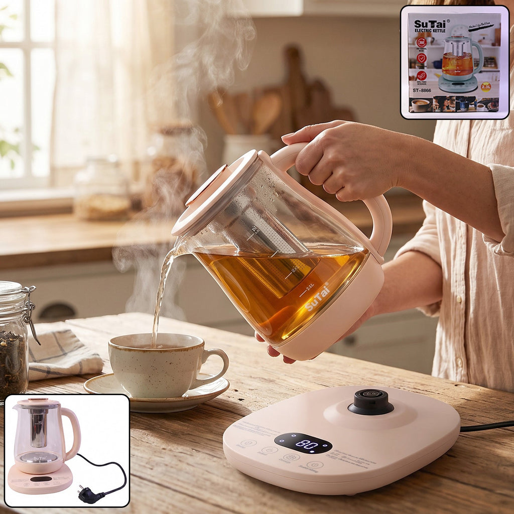 Suta electric glass kettle, 2.3L tea maker with infuser and temperature control (1 pc)