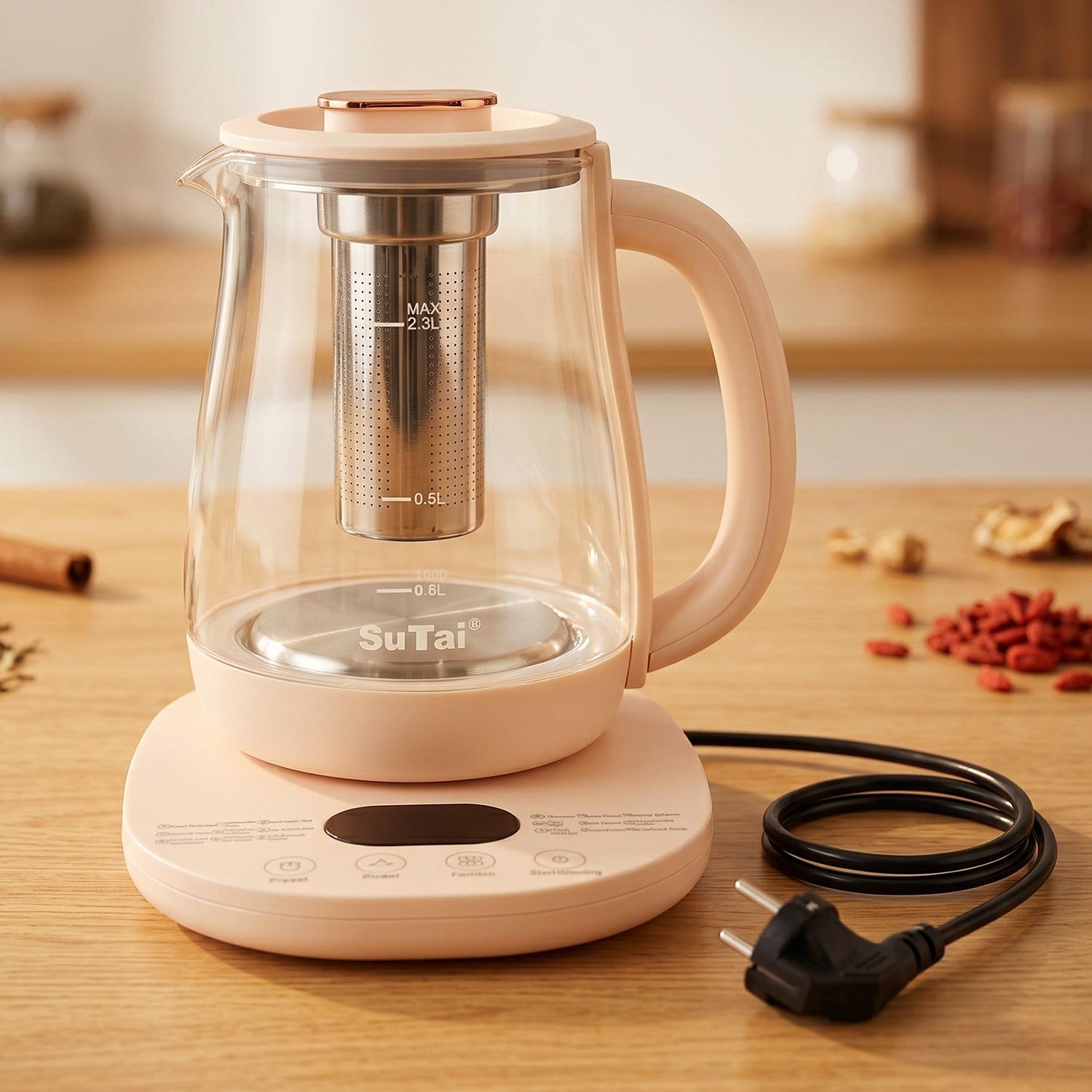 Large 2.3 litre glass kettle with tea infuser and warm function