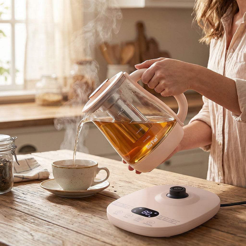 Electric glass kettle with temperature control for tea and coffee