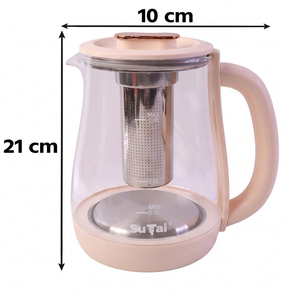 Cordless glass tea maker with infuser for loose leaf tea