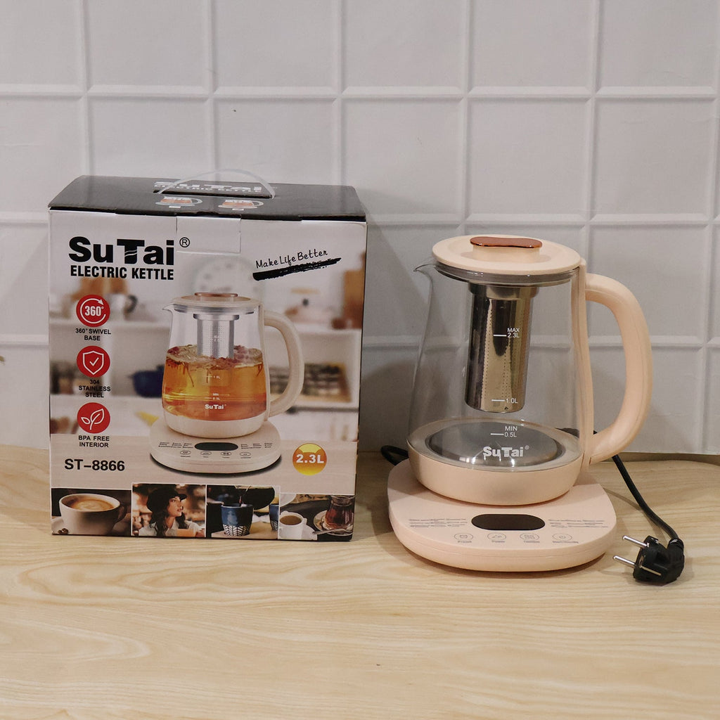 Electric glass tea kettle with LED and precise temperature control