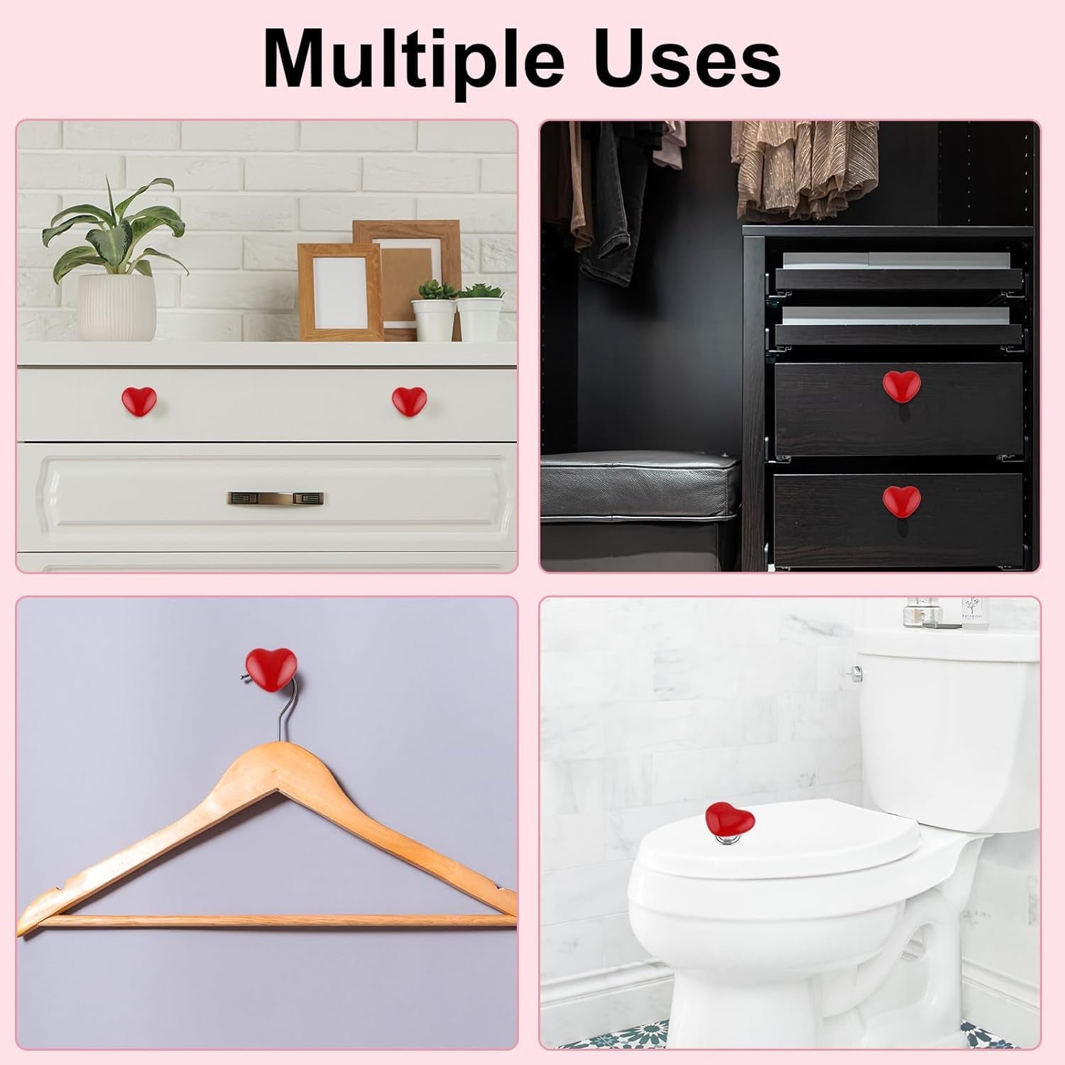 Heart-shaped flush button set of 4 pieces for toilet and cabinet use
