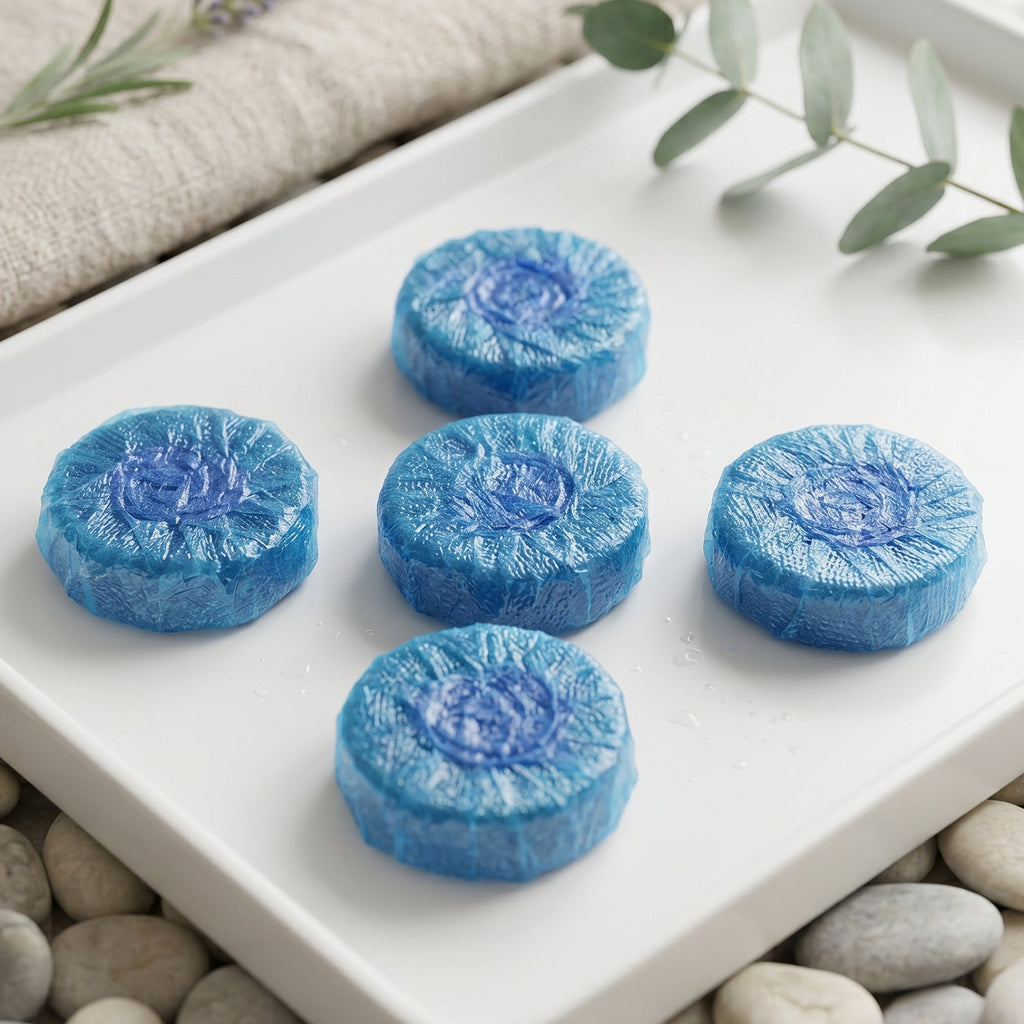 Durable blue toilet cleaner tablet for effective stain removal