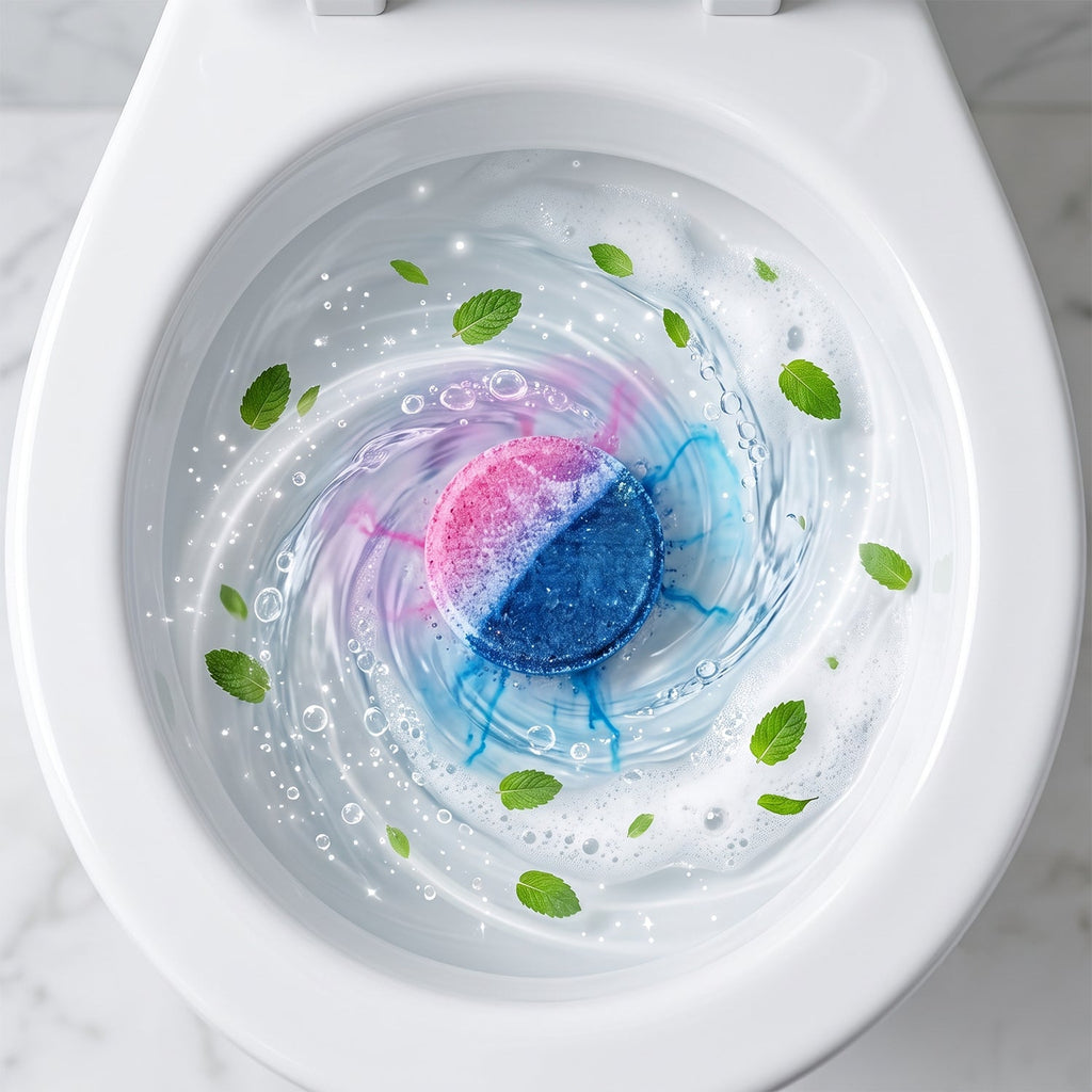White peach fragrance toilet cleaning tablet for efficient cistern use.