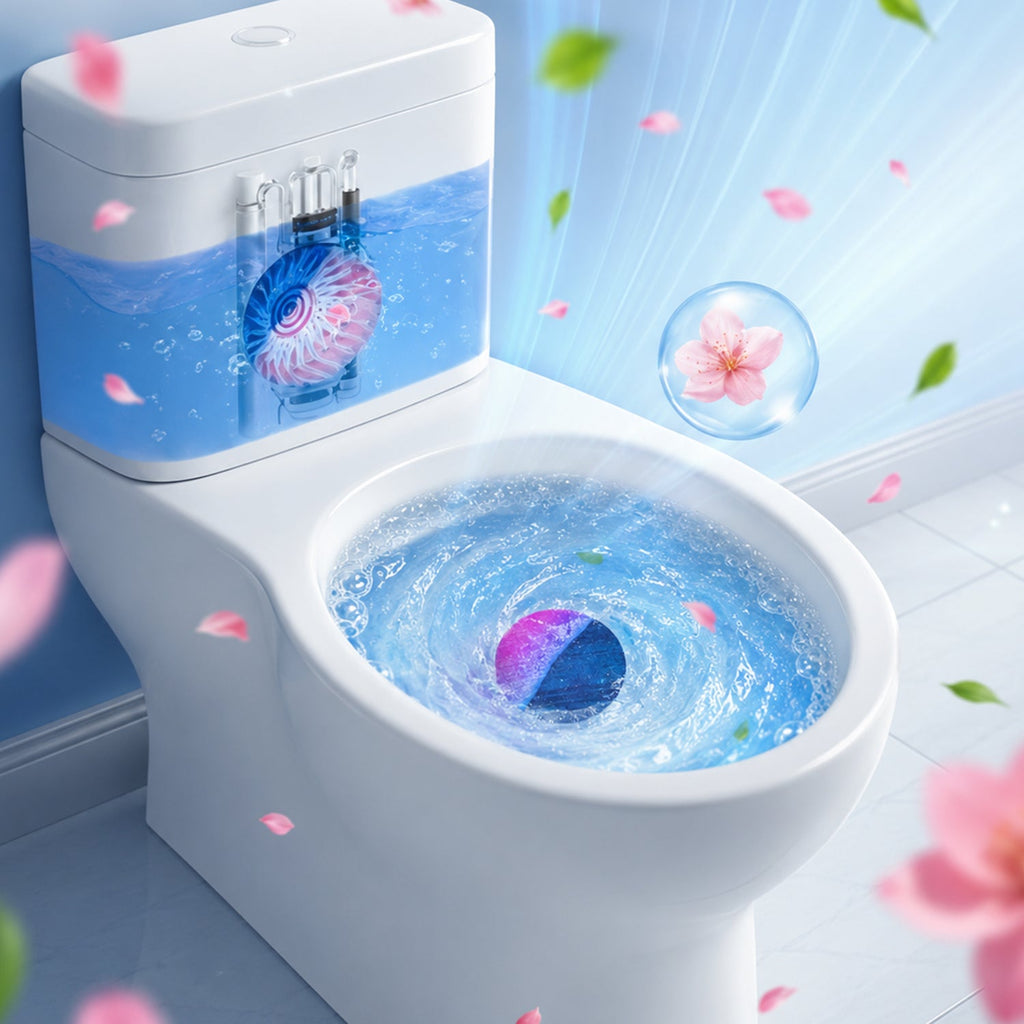 Automatic toilet bowl cleaner block ensures stain-free and sparkling bowls.