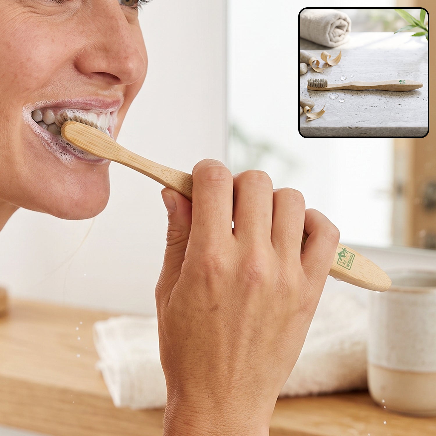 Soft Bristle Bamboo Toothbrush, Eco-Friendly Wooden Toothbrush for Travel (1 Pc)