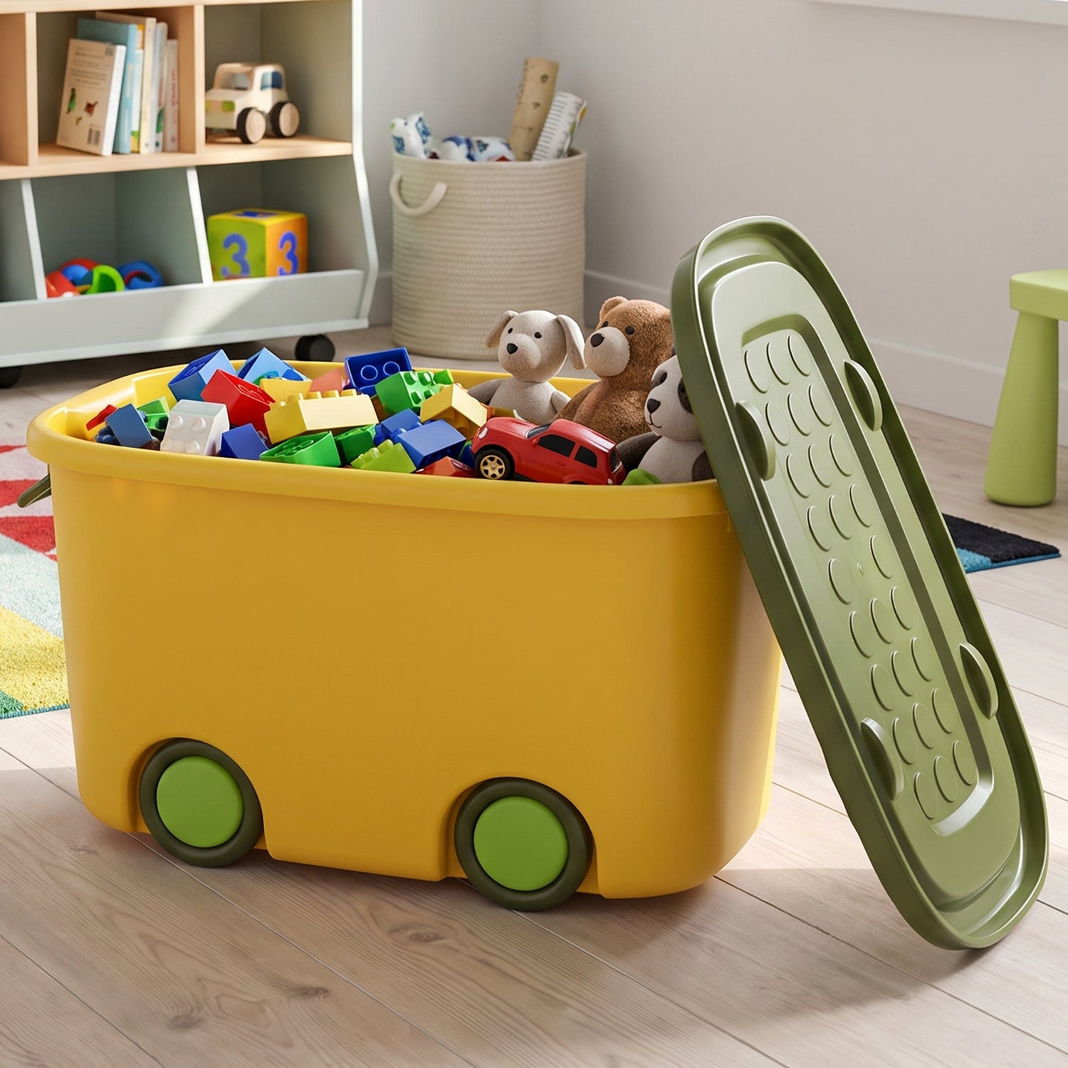Portable storage container with lid for kids toys and gear