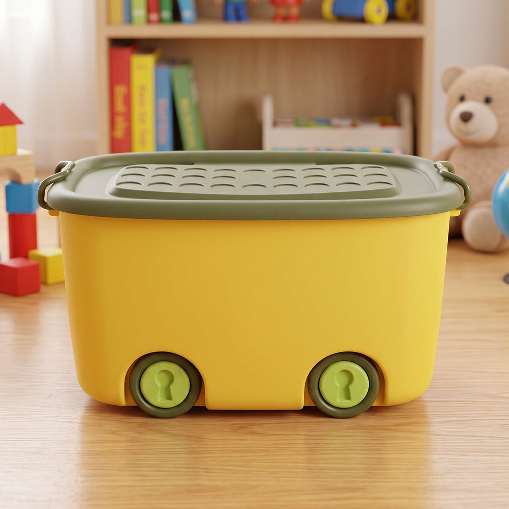 Stackable rolling storage bin with lid for home and garage