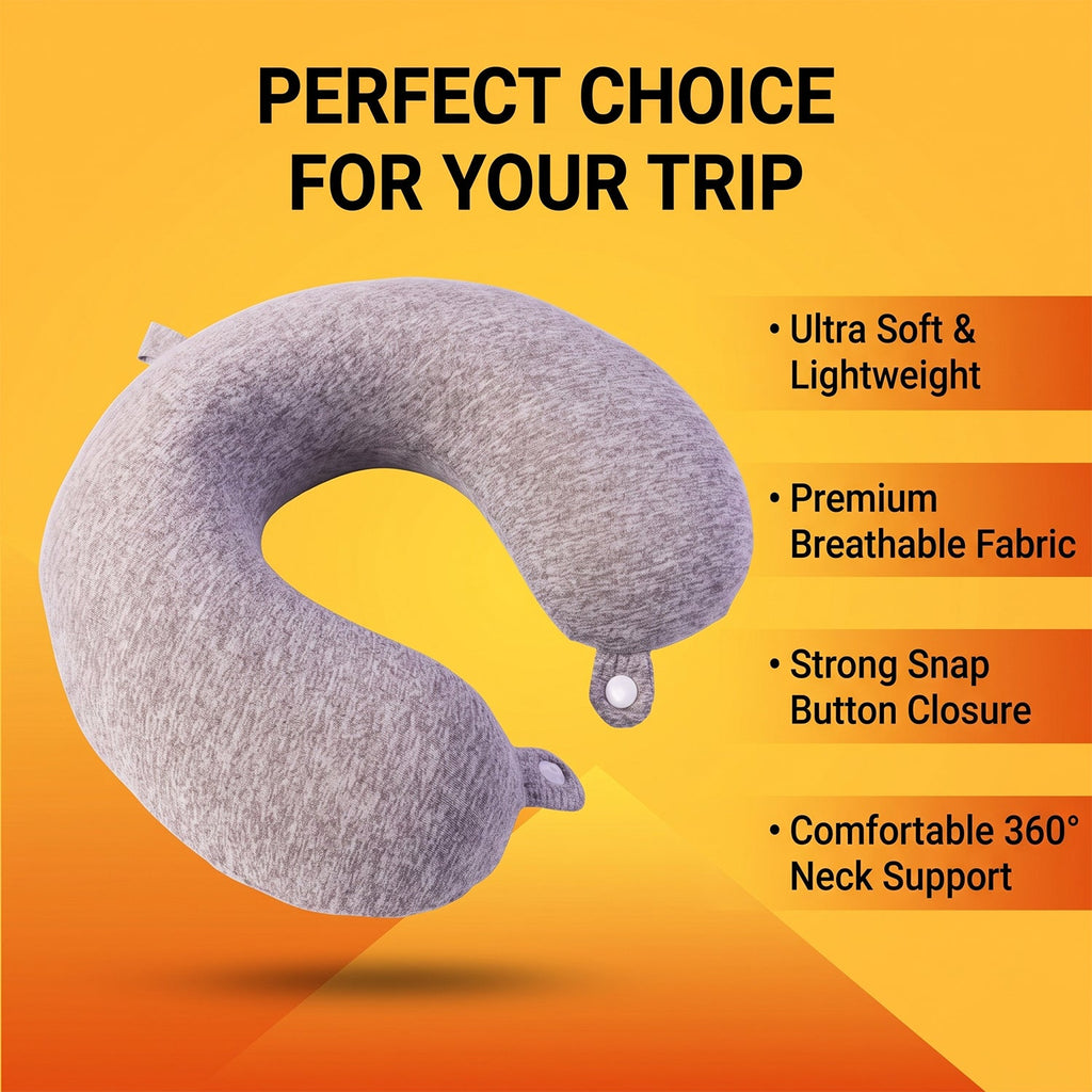 Portable U shaped pillow with soft grey cover