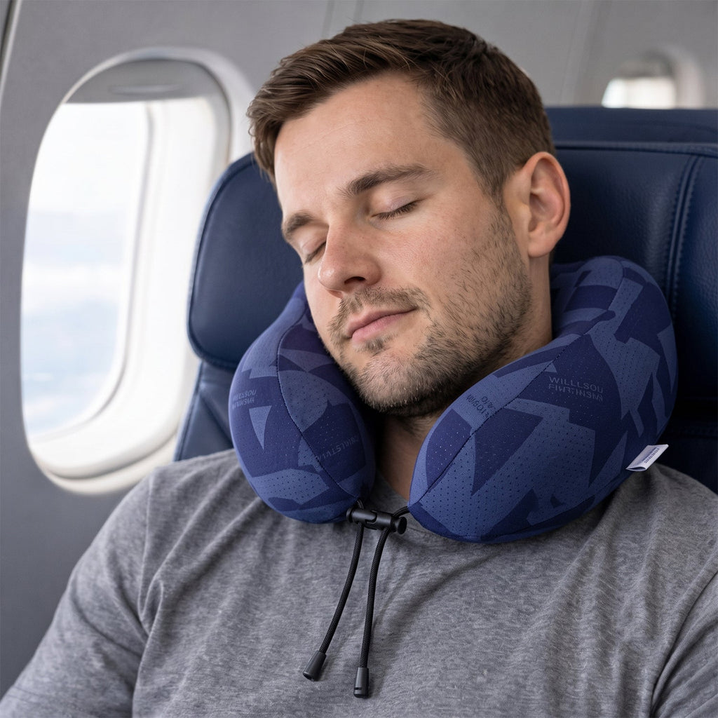 Supportive memory foam neck pillow for long trips