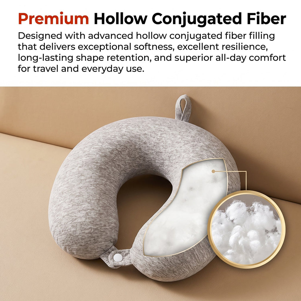 Lightweight grey melange U shape pillow for restful travel