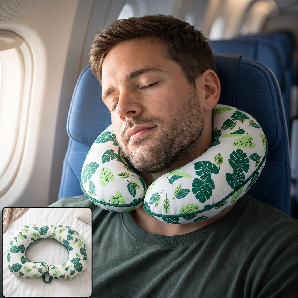 U shaped neck pillow green leaf