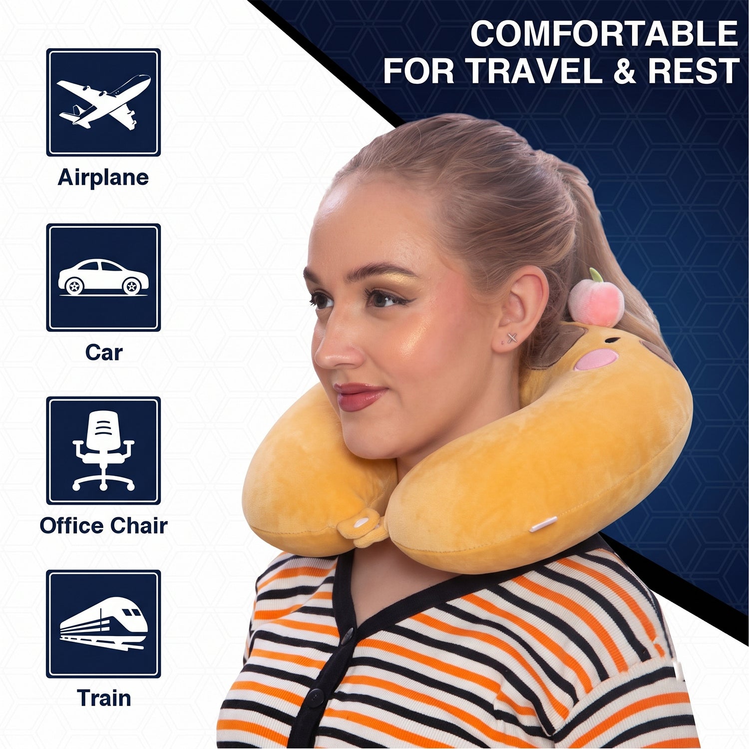 Soft animal U shaped pillow for kids on planes and car rides