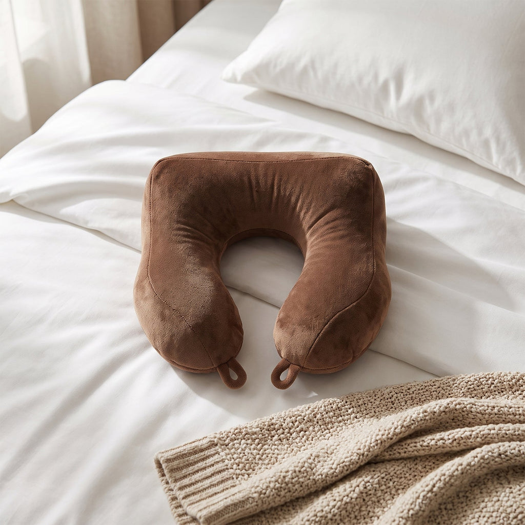 Portable U shaped pillow with soft brown cover for men