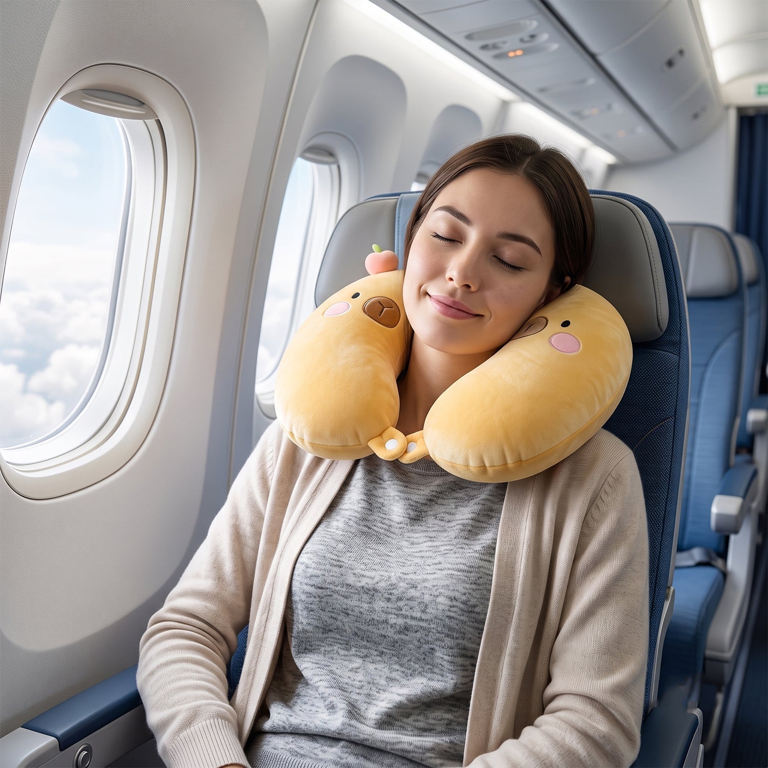 Soft toy style neck pillow for kids road trips and flights