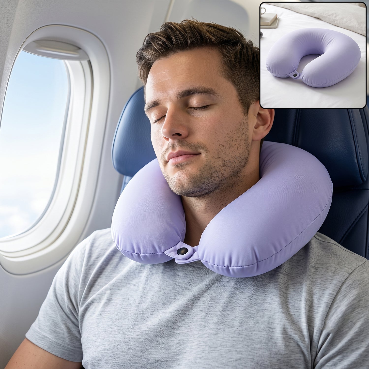 U shaped travel neck pillow, soft comfortable support pillow with snap button (1 pc)