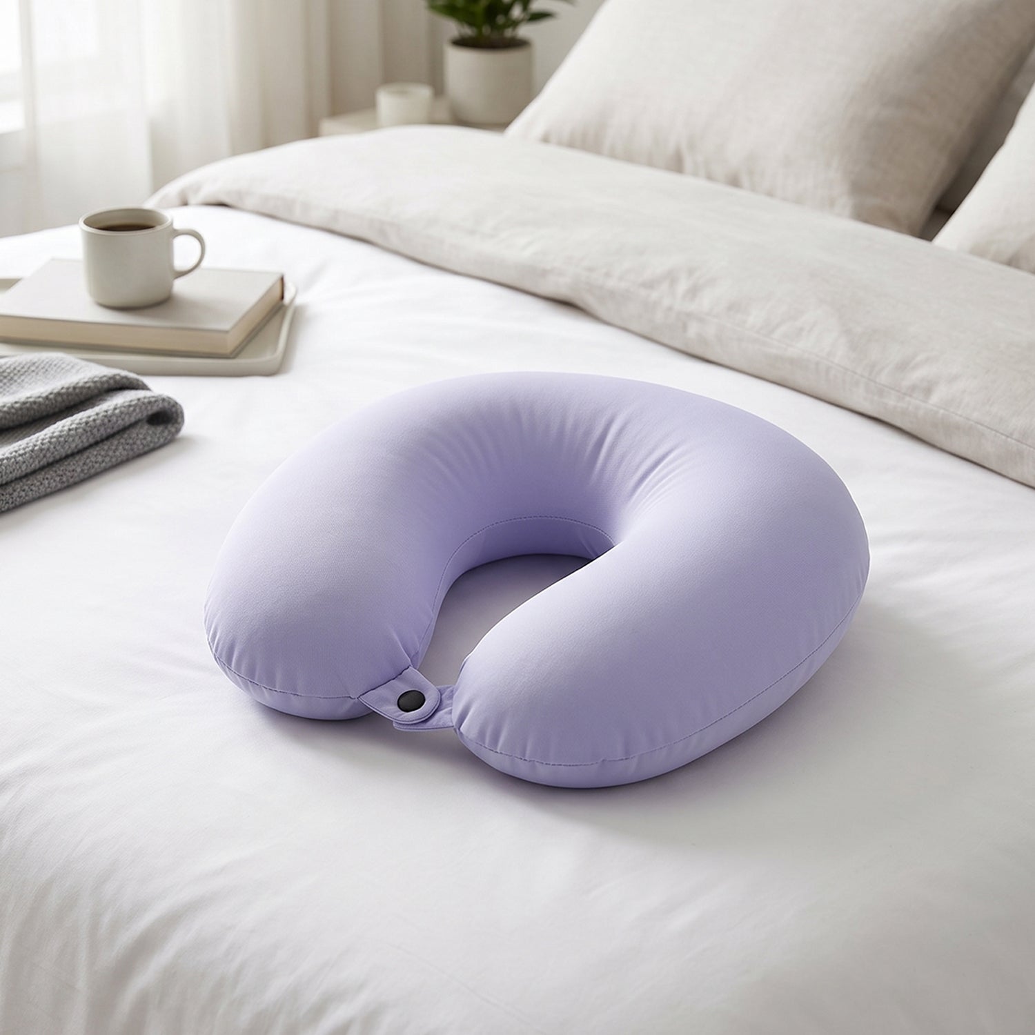 Comfortable neck rest cushion with snap fastening