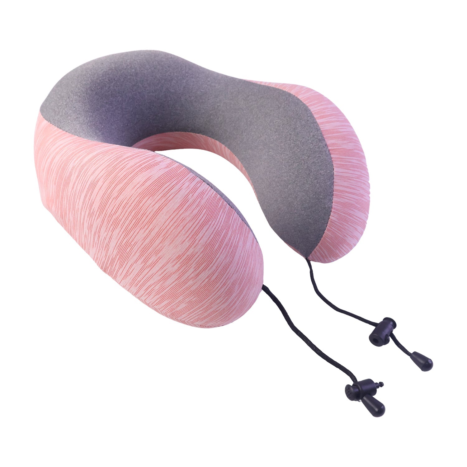 Two tone pink grey pillow with toggle for a snug hold