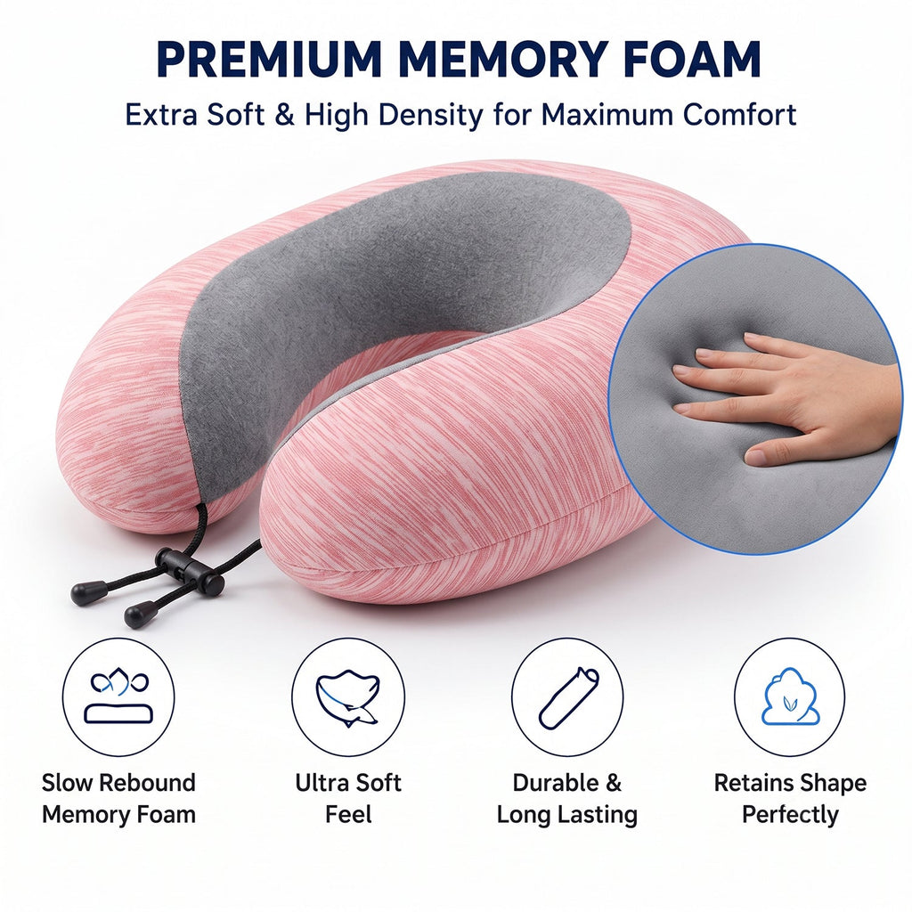 Portable neck pillow with soft cover and drawstring toggle