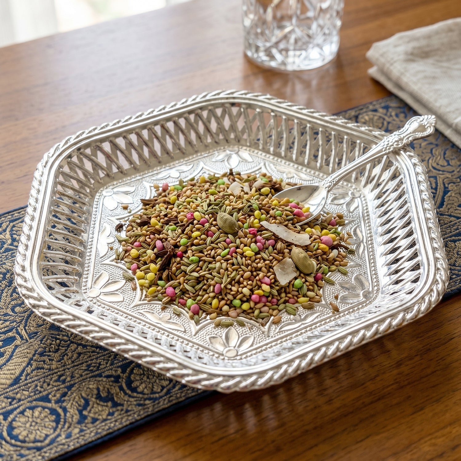 Traditional embossed tray serveware