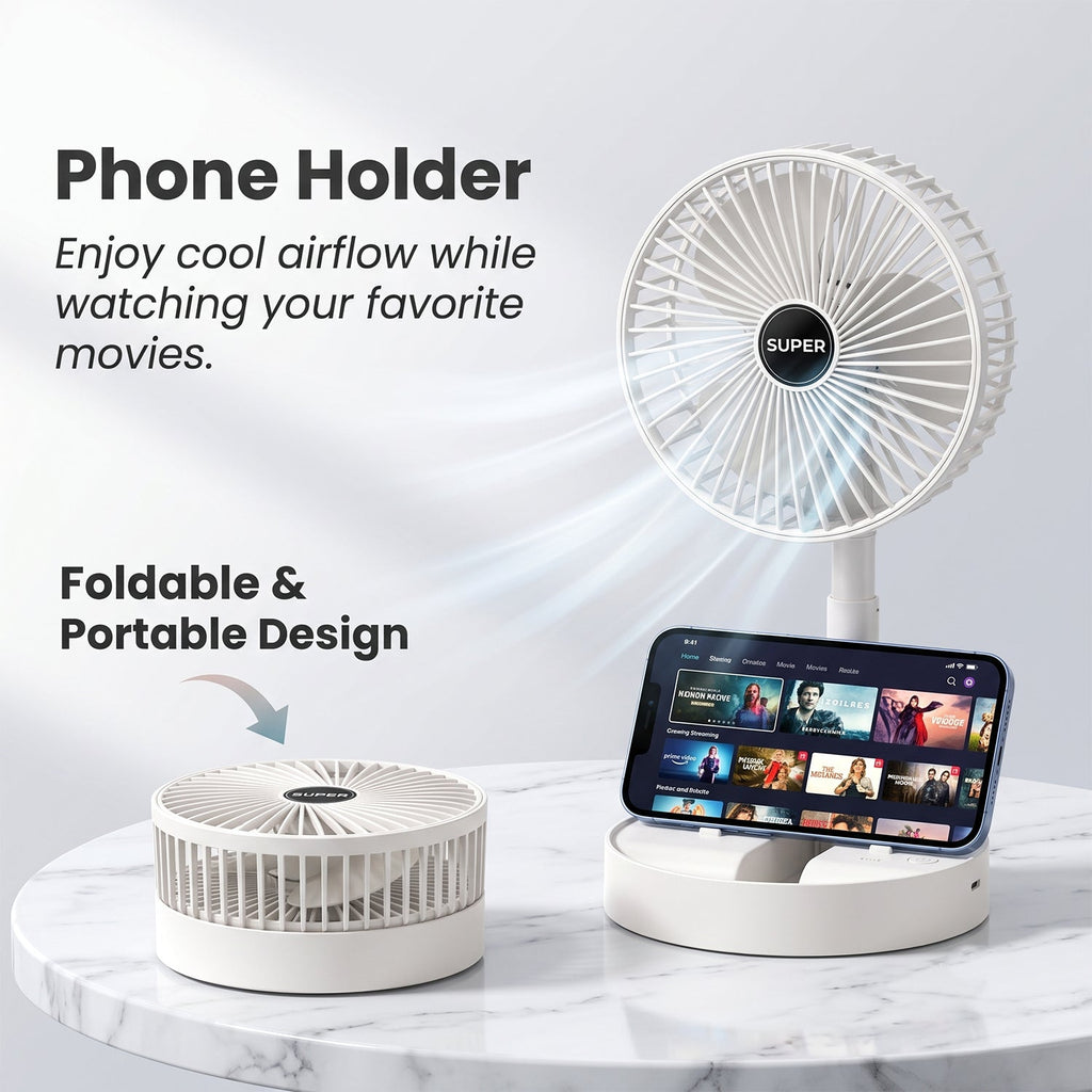Rechargeable portable fan with folding stand