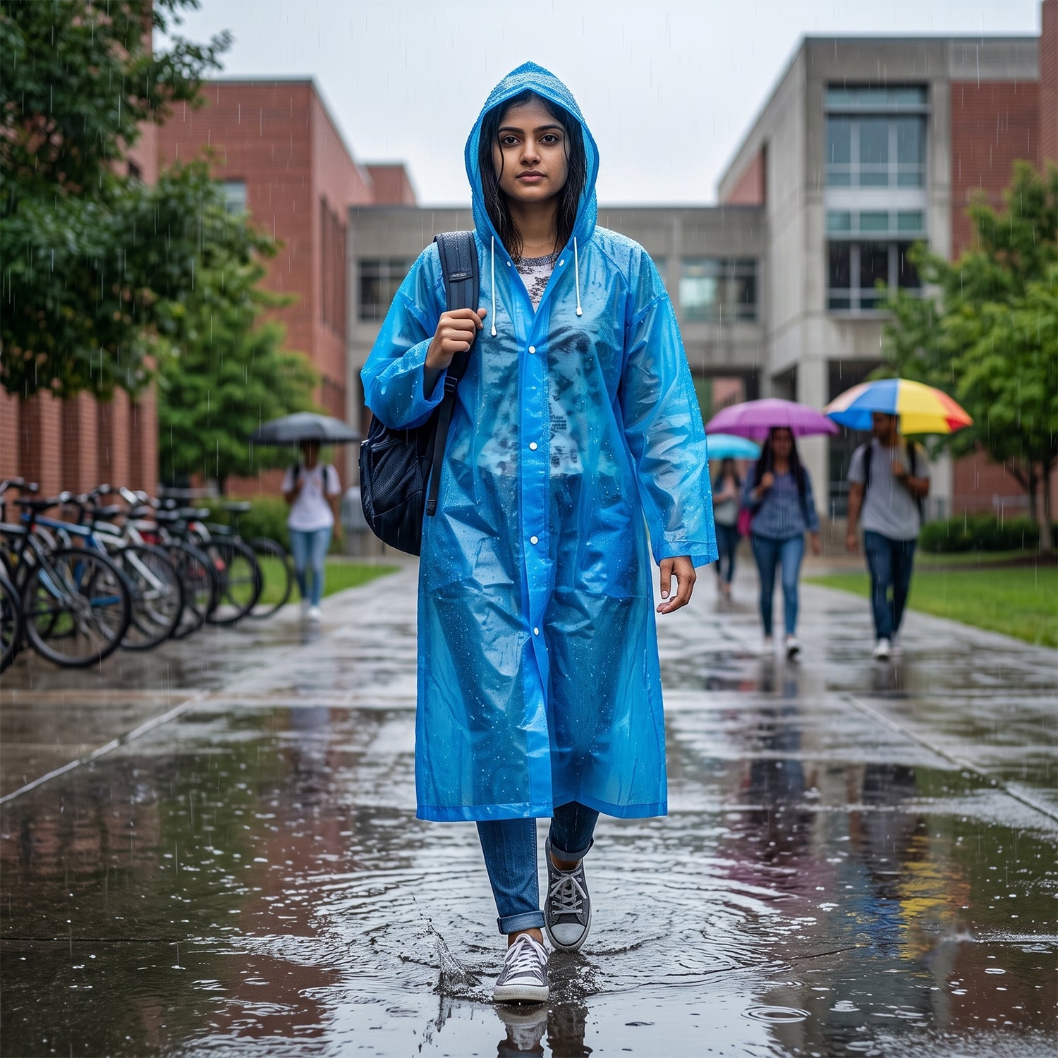 Blue EVA hooded rain coat