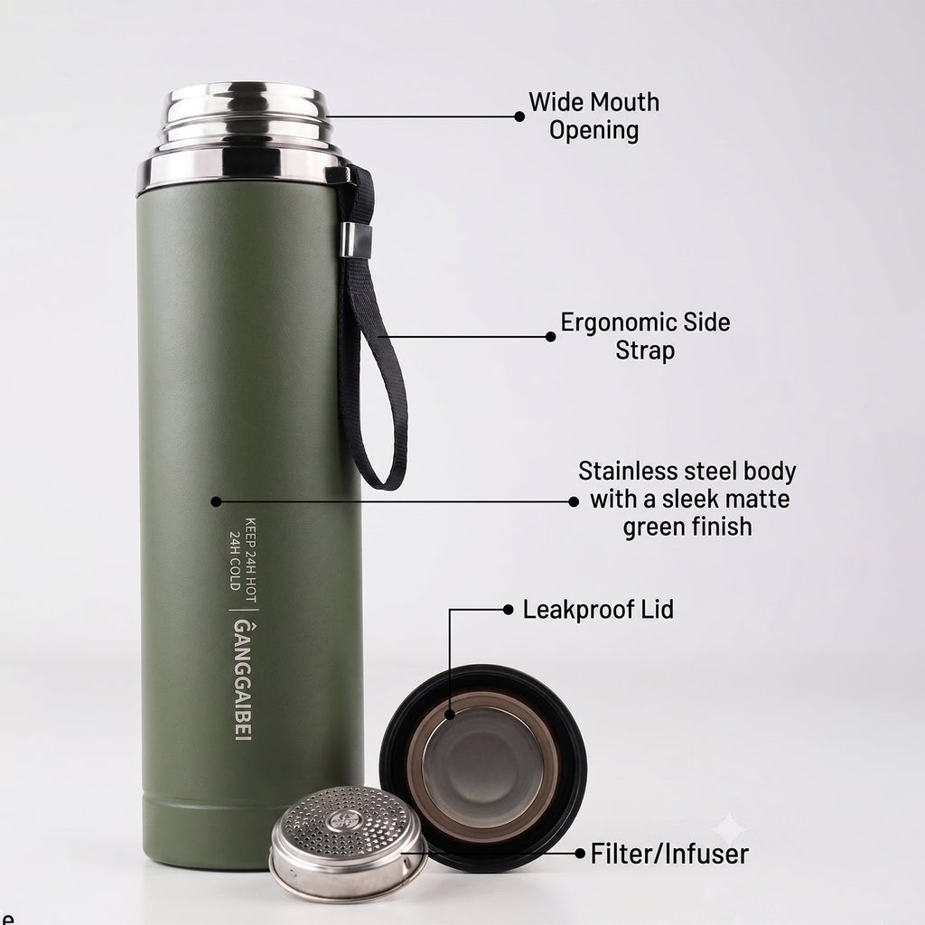 1L thermal water bottle for office, travel and outdoor use