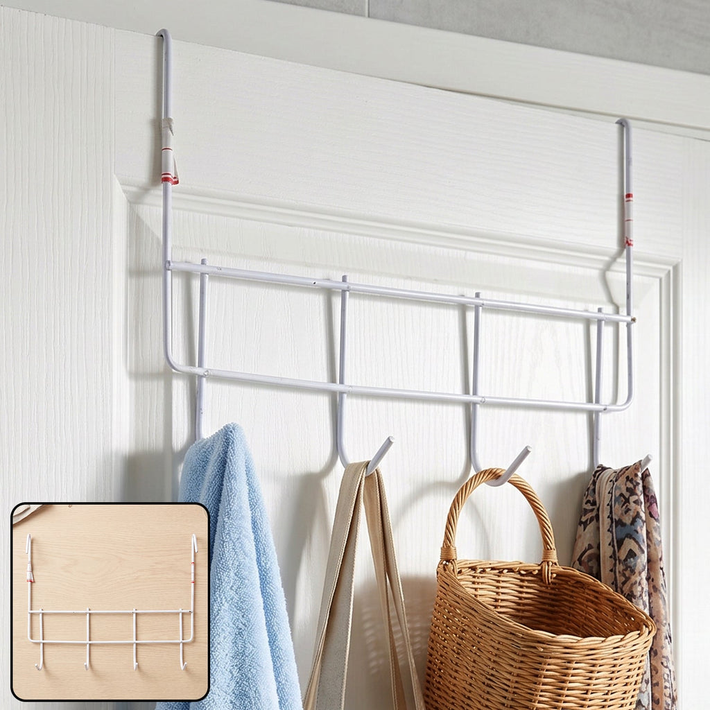 Over the Door Metal Hook Rack – Space Saving 4 Hook Organizer